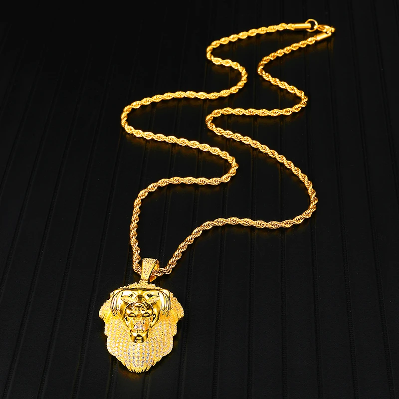 Медные животные Bling Полный льва веревка подвески на цепочках и ожерелья для мужчин хип хоп ювелирные изделия золотого цвета дропшиппинг