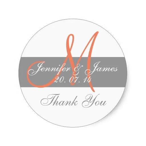 3 8 см серый коралловый монограмма Свадьба Спасибо наклейки|wedding stickers|wedding
