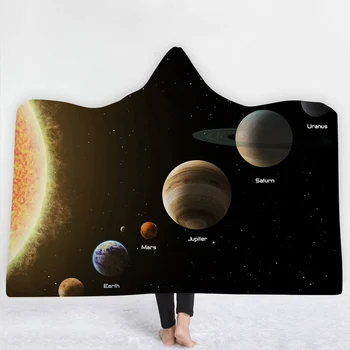 

EHOMEBUY Modern 3D Blanket Hooded Blankets Solar System 3D Printing Planets Home Adult Wearable Blanket Winter Warm Blanket New