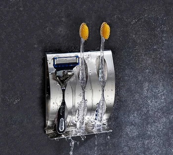 

1 Piece Toothbrush Shaver Holder Rustproof Stainless Steel Organizer Sticky Wall Mounted Bathroom Shower Toothbrush Dispenser YS