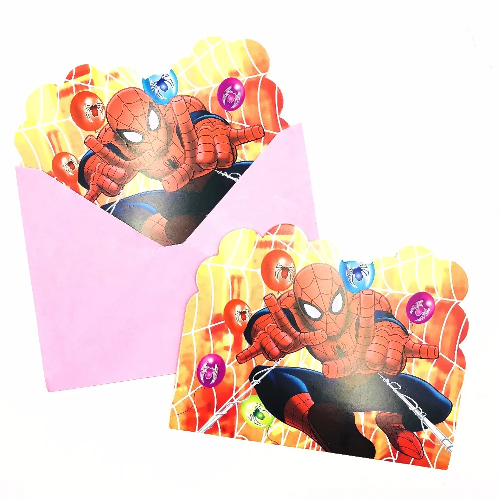 

6pc/set Spiderman Party Supplies Invitationcard Children Birthday Birthday Invitation Card Decoration Kids Party Favors Supplies