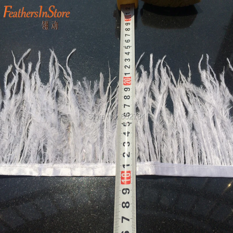 

Wholesale 10meters high quality real white ostrich feather trims ribbon feather trimming for skirt/dress/costume