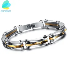 BONISKISS в стиле панк 316L из нержавеющей стали два тона мужской браслет цепочка байкерские велосипедные ювелирные браслеты pulseira masculina