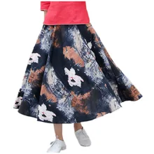 Плиссированная юбка с цветочным принтом в богемном стиле новая стильная женская юбка до щиколотки Повседневная хлопчатобумажная льняная юбка с эластичной резинкой на талии весна-осень