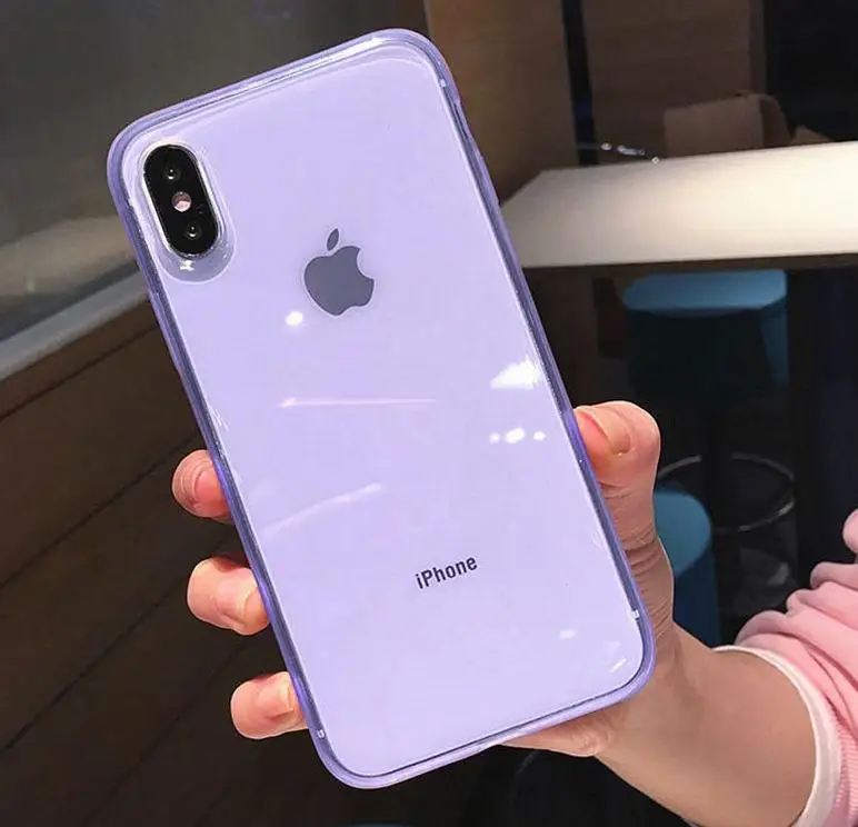 Цветной прозрачный чехол с силиконовой рамкой для телефона iPhone 11 X XR XS Max 8 7 6 6splus, мягкий защитный чехол из ТПУ для iPhone 11Pro - Цвет: Purple