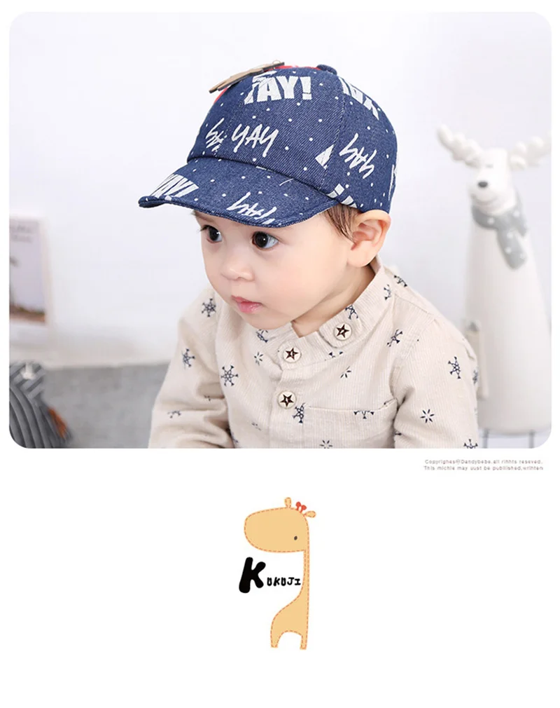 Fashion Denim Baby Caps Letter Cowboy Boys Caps Retro Print Toddler Hat With Bear Spring Summer Soft Baby Hat Baby Boys Clothing (6)