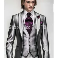 ems! Korea-Satin яркий серебро с черным широкими полями человек жених смокинги свадебные костюмы пром / формальный костюм / свадебные мужские костюмы