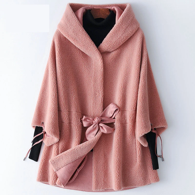 Пальто из натурального меха, шерстяная куртка, осенне-зимнее пальто, женская одежда,, корейские элегантные пальто из овечьей шерсти, женские топы, HQ19-ZZH1806C - Цвет: LaiJingHong