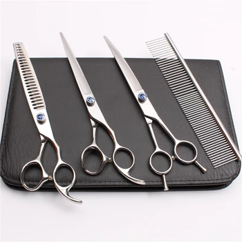 

4Pcs Suit 8" 22cm 440C Customize Brand Comb+Cutting&Thinning Scissors+Down Curved Shears Professional Hairdresser for dogs C3004