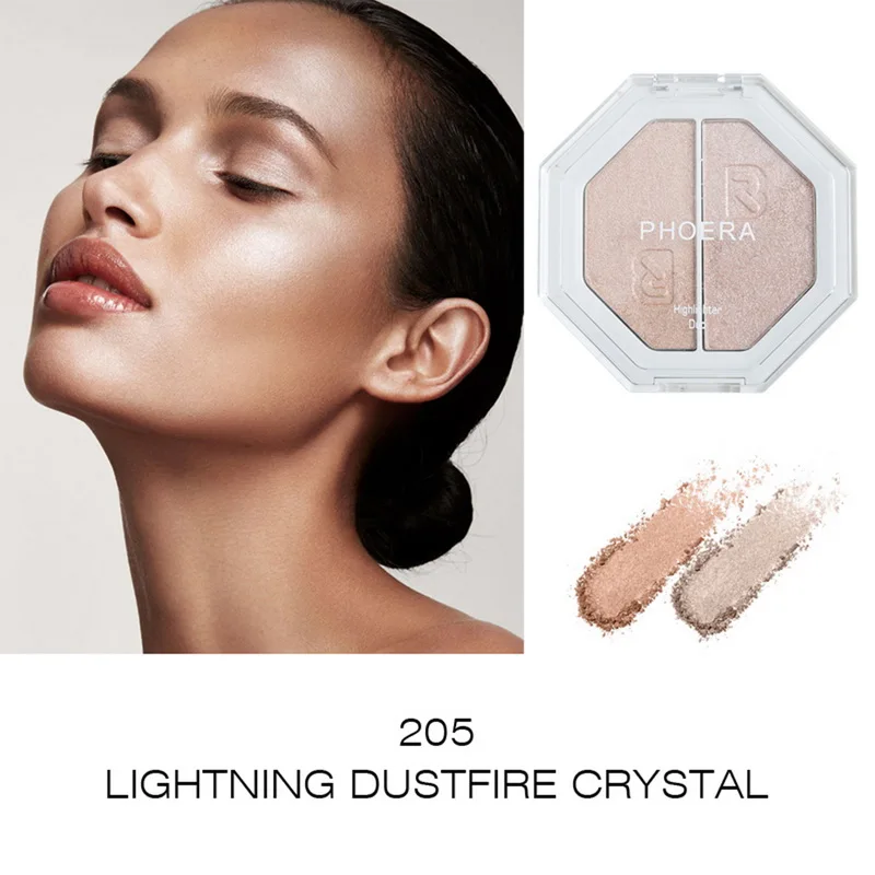 

PHOERA 2 Colors Women Highlight Gloss Powder Concealer Brighten Skin Lasting Eyeshadow Pigment Palette Makeup Tools Glow Set