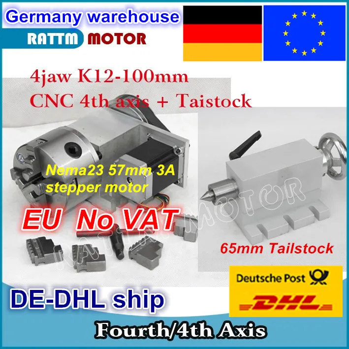 DE ship K12-100mm 4 jaw chuck 100mm 4th Axis+Tailstock CNC dividing head Rotation Axis kit for CNC router woodworking engraving DE ship K12-100mm 4 jaw chuck 100mm 4th Axis+Tailstock CNC dividing head Rotation Axis kit for CNC router woodworking engraving