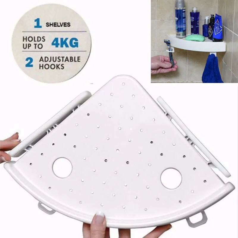 

Bathroom Shelf Organizer Snap Up Shelf Corner Plastic Shower Shampoo Cosmetic Rack Home Kitchen Wall Holder Hook Shelves Storage