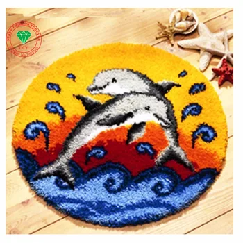 

Free Shipping DIY Needlework Kit Unfinished Crocheting Yarn Rug Embroidery Carpet Handmade Floor Mat double dolphin fish Picture