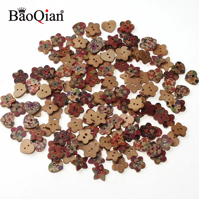 

100Pcs Wood Buttons Sewing Scrapbooking Mixed Shaped 2 Holes Mixed Sewing Buttons Sewing accessories 17mm