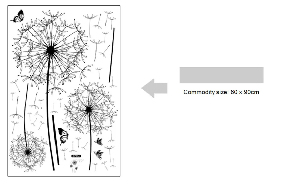 DIY Украшение дома дизайн большие черные наклейки на стену в виде одуванчика съемный современный дом гостиная спальня Искусство аппликация ПВХ# LC