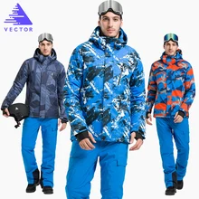 Вектор теплый зимний лыжный костюм комплект для мужчин ветрозащитный водостойкий Лыжный спорт Сноубординг костюмы комплект мужской уличная лыжная куртка+ брюки бренд