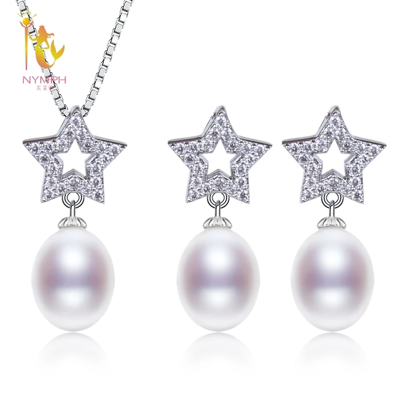 

NYMPH Wedding Pearl Jewelry Set Natural Freshwater Pearl Necklace Pendant New Trendy Party Gift For Women Girl Star T230