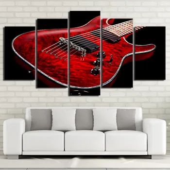 

Canvas Modular Home Decoration 5 Pieces Printed Painting Electric Guitar Poster Modern Wall Art Pictures For Living Room Framed