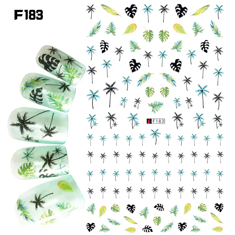 

WYUEN Design Fresh Leaves Stickers for Nails Hawaii Style Henna Sticker 3D Simulation Nail Decals Art for Women N-F183