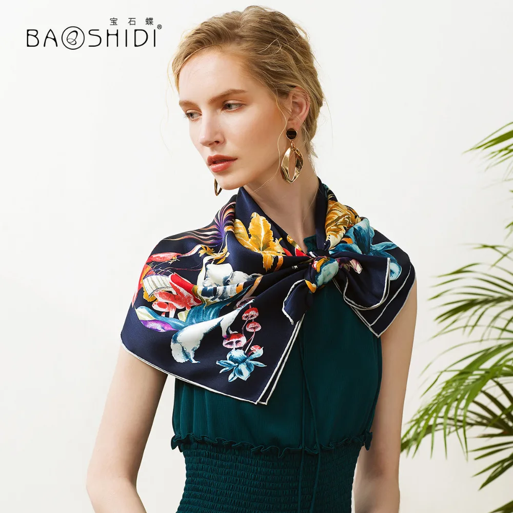 

[BAOSHIDI] 16m/m thick Pure Silk square Scarf, Fashion neckerchief,Luxury Brand shawl, summer scarves women, infinity hijab lady