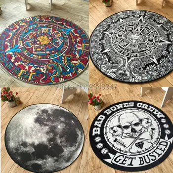 

Fashion Round Soft Flannel Foot Door Yoga Play Mat Bathroom Kitchen Hallway Carpet Area Rug Ethnic Cool Black Maya Totem Earth