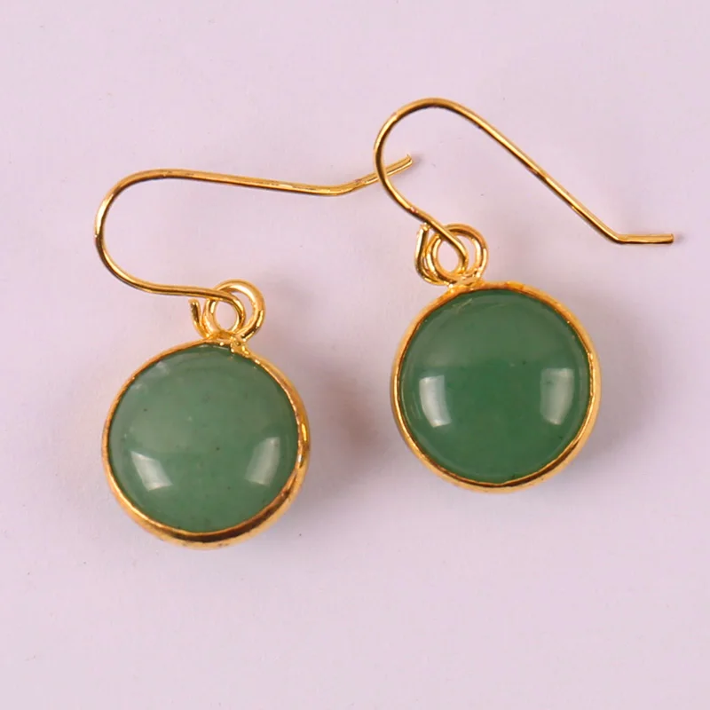 

Free Shipping Natural Green Aventurine Stone Beads Dangle Earrings 1Pair U321