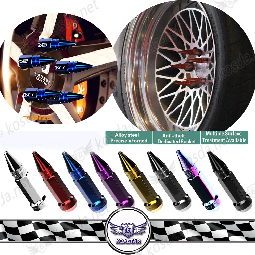 

steel wheel lug nuts chromium rainbow /with spike neo chrome lug nuts extended tuner wheel nuts rims 20 pieces M12 x 1.5