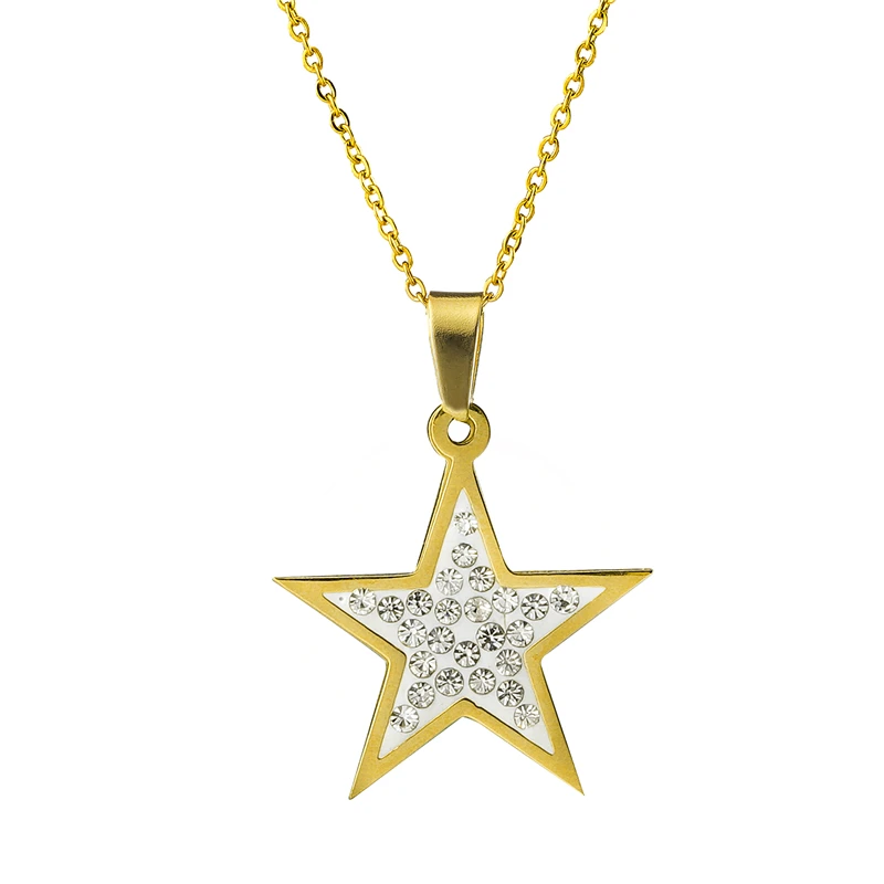 Top Quality Women Fashion Jewelry Necklaces Stainless Steel Star Pattern Crystal Pave Charm Korye Bijoux Femme | Украшения и