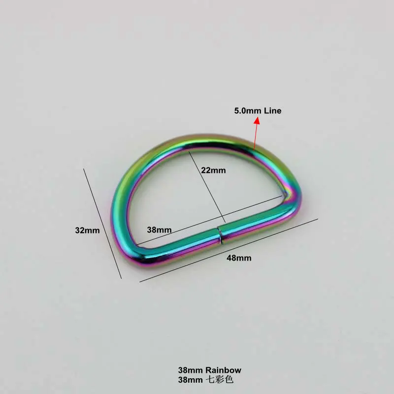 15 мм 38 мм Радужное открытое d-образное кольцо пряжки ремня, Цинковое металлическое d-образное кольцо для сумок с круглыми краями d-образное кольцо, металлический сплав жира