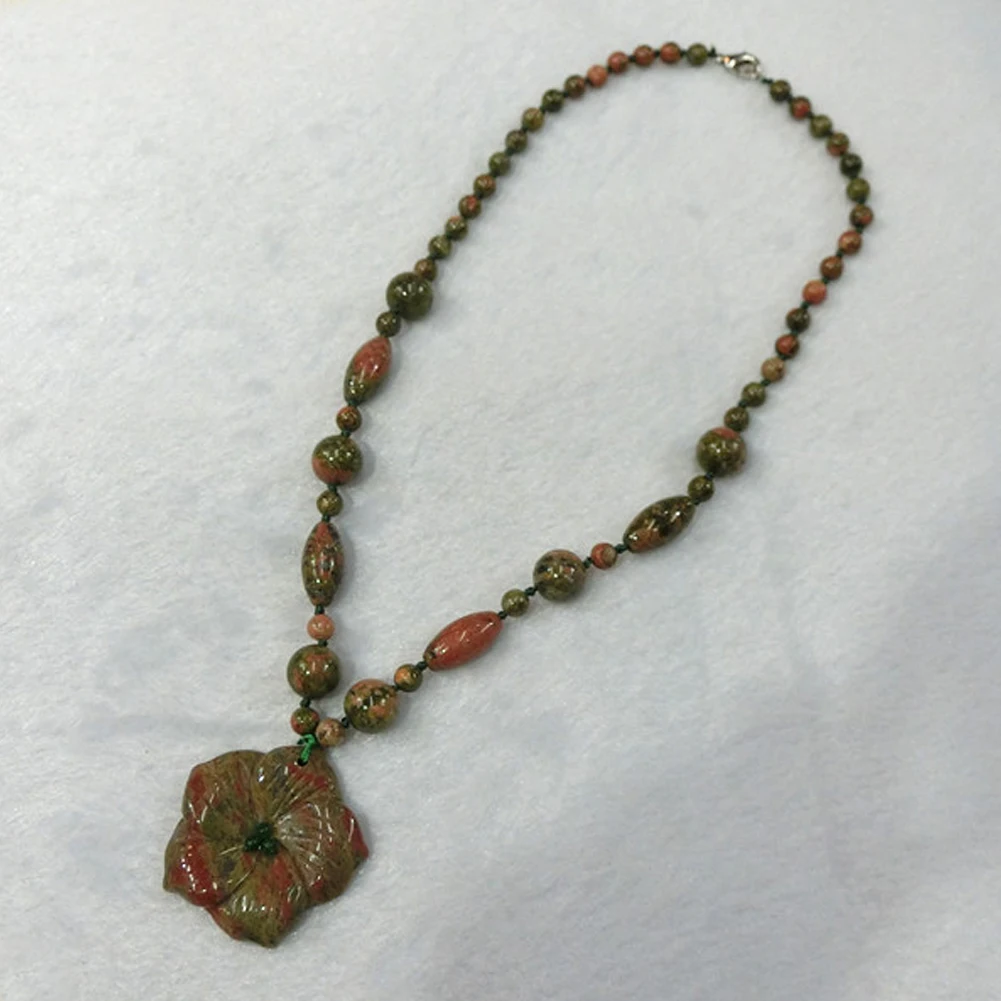 

6pcs Boho Colorful Necklace Natural Stone Unakite Carve Flower Agates Beads Hand Knot Rope Accessories Necklaces For Women Free