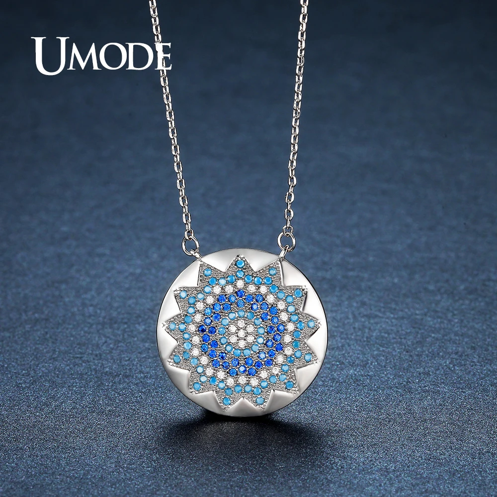 

UMODE Brand Designers Long Blue Round Crystal Sun CZ Stone Pendant Necklaces for Women Bandeja Bijoux Fashion Jewelry AUN0249C