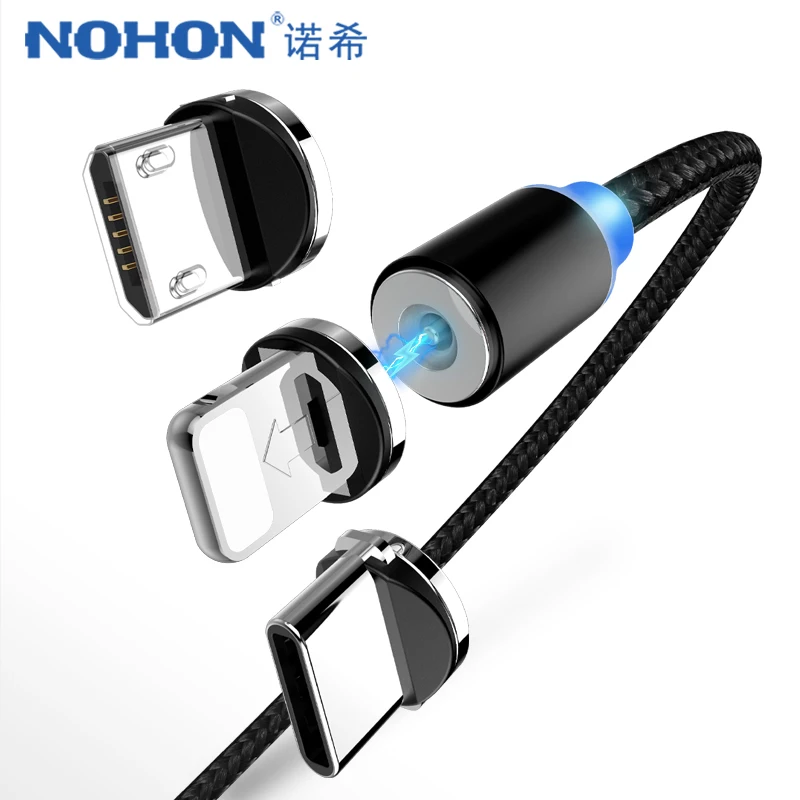

NOHON 3 in 1 Fast LED Magnetic Charging Cables Lighting 8 Pin Micro USB Type C For iPhone X 7 8 6 Xiaomi 4 Magnet Charger Cable