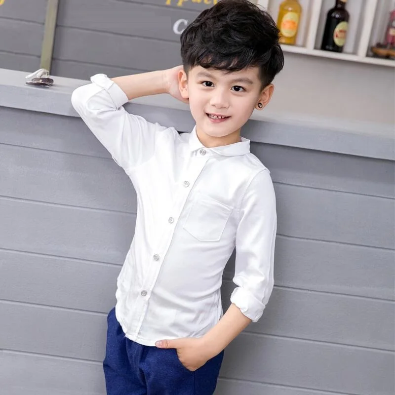 Boys Dress Shirt Solid Long Sleeve Toddler Kids Children Formal Party Size 2T-7