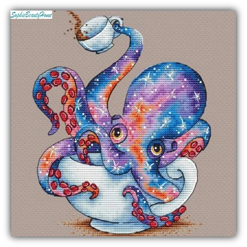 

DIY color eight foot fish coffee cup 5D diamond painting embroidery 3D resin needle embroidery pattern cross stitch resin home