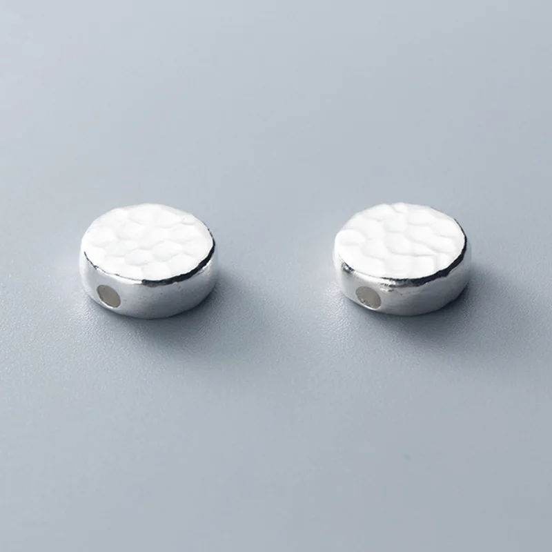 

925 Sterling Silver round cake Shape Bracelet Spacer Beads 13mm Handcraft S925 Silver Flat Charm Beads DIY Jewelry Accessories