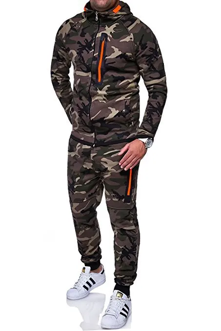 Мужской комплект с камуфляжным принтом, модная куртка на молнии, мужской спортивный костюм из 2 предметов, Спортивная толстовка с капюшоном, штаны, костюм для бега MY052
