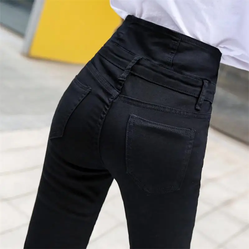 Женские новые джинсы расширенное издание Тонкие студенческие высокоэластичные узкие брюки 26-40 размер