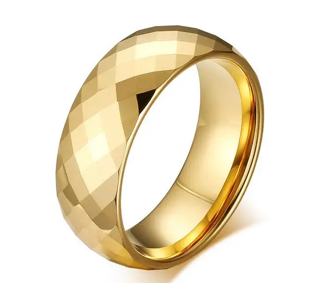 Free Shipping Yellow Gold Plated Shining Facet Tungsten Ring for