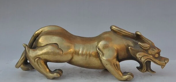 

007083 14" chinese fengshui brass evil spirits Brave troops Pixiu Unicorn beast statue