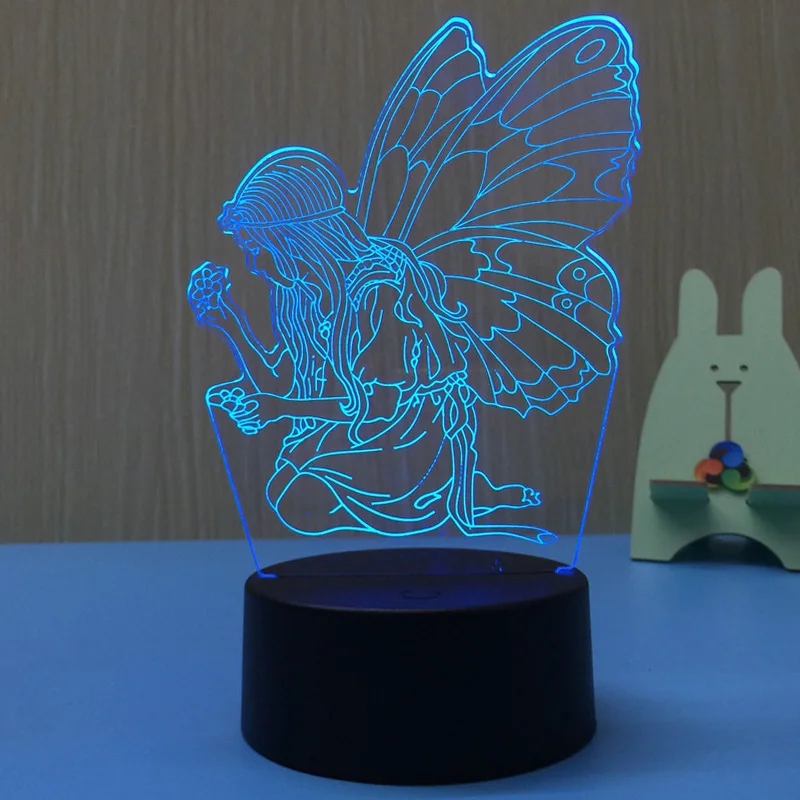 

Elf Shape 3D Visual Illusion Lamp Transparent Acrylic Night Light LED Lamp 7 Color Changing Touch Table Lamp Kids Gift Lava Lamp
