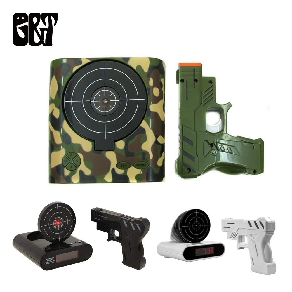 Comprar GT Gadget objetivo pistola de disparo láser alarma reloj de mesa escritorio reloj Digital electrónico Nixie reloj de noche