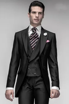 

New Arrival One Button Black Groom Tuxedos Groomsmen Men's Wedding Prom Suits Custom Made (Jacket+Pants+Vest+Tie) K:426