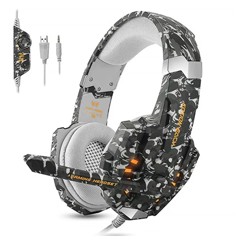 

KOTION EACH Stereo Camouflage 3.5mm Gaming Headset Noise Cancelling Headphones with Mic LED Light for PS4/PC/Xbox One/iPad/PSP