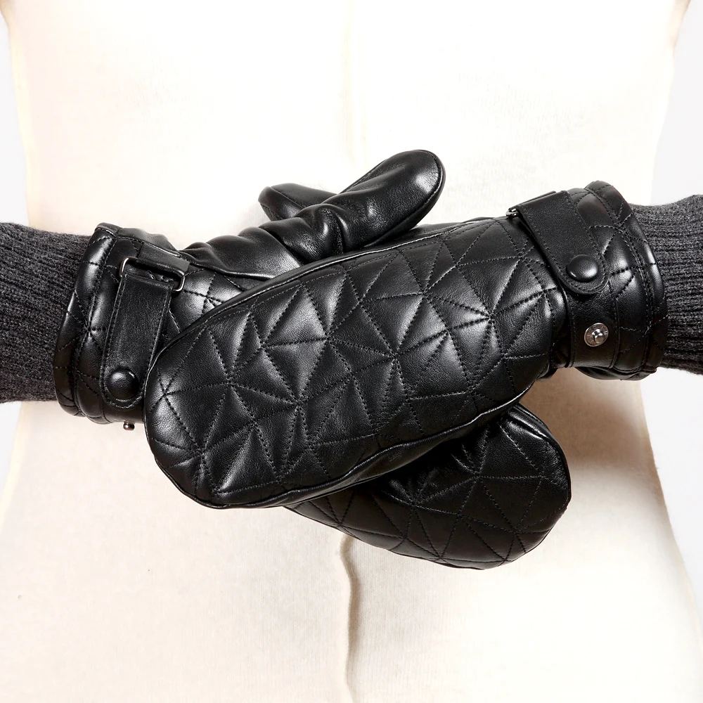 2019 New Women Genuine Leather Gloves Female Autumn Winter Plush Lined 100% Lambskin Leather Fingerless Mittens L155NY-1