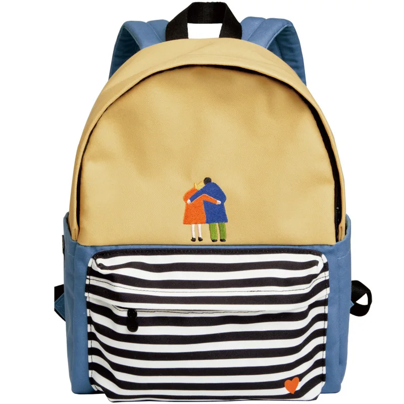 

YIZISTORE Original Design Women Casual Canvas Backpacks School Bag For Teenagers Angel Embroidery Stripes Print Unisex