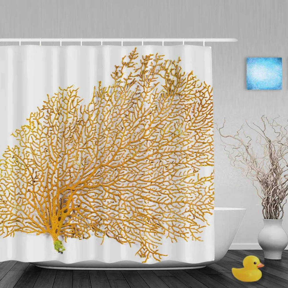 

Red Sea Coral Decor Bathroom Shower Curtain Beautiful Marine Lifes Shower Curtains Waterproof Mildew Polyester Fabric With Hooks
