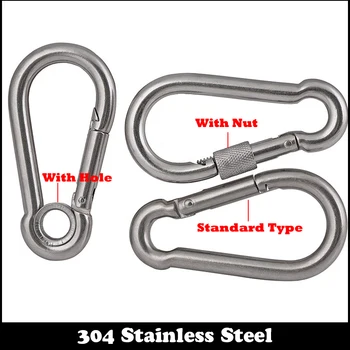 

M8 M9 M10 304 Stainless Steel SS D Shape Camping Climb Survial Quick Key Chain Clip Paracord Buckle Carabiner Hook With Nut Hole
