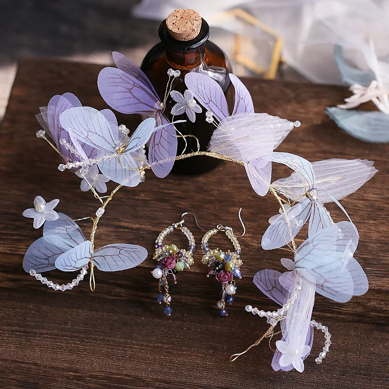 

Korean Colored Handmade butterfly Flower Bride hair Jewelry hairband Moriyama Headdress Wedding hair Accessories