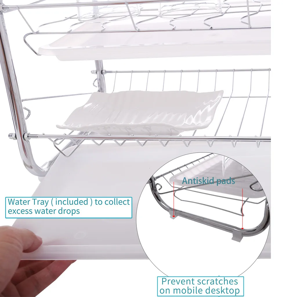 3-х уровневый Нержавеющая сталь сушилка для посуды Кухня полка для коллекции крылом Органайзер сушилка для посуды escurridor de platos