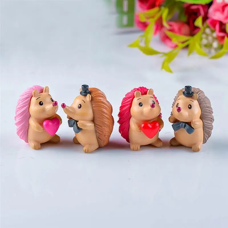 

New Kawaii 4pcs/Set Hedgehog Resin Craft Fairy Garden Miniatures Micro Landscape Decor Mini Animal Statue Miniature